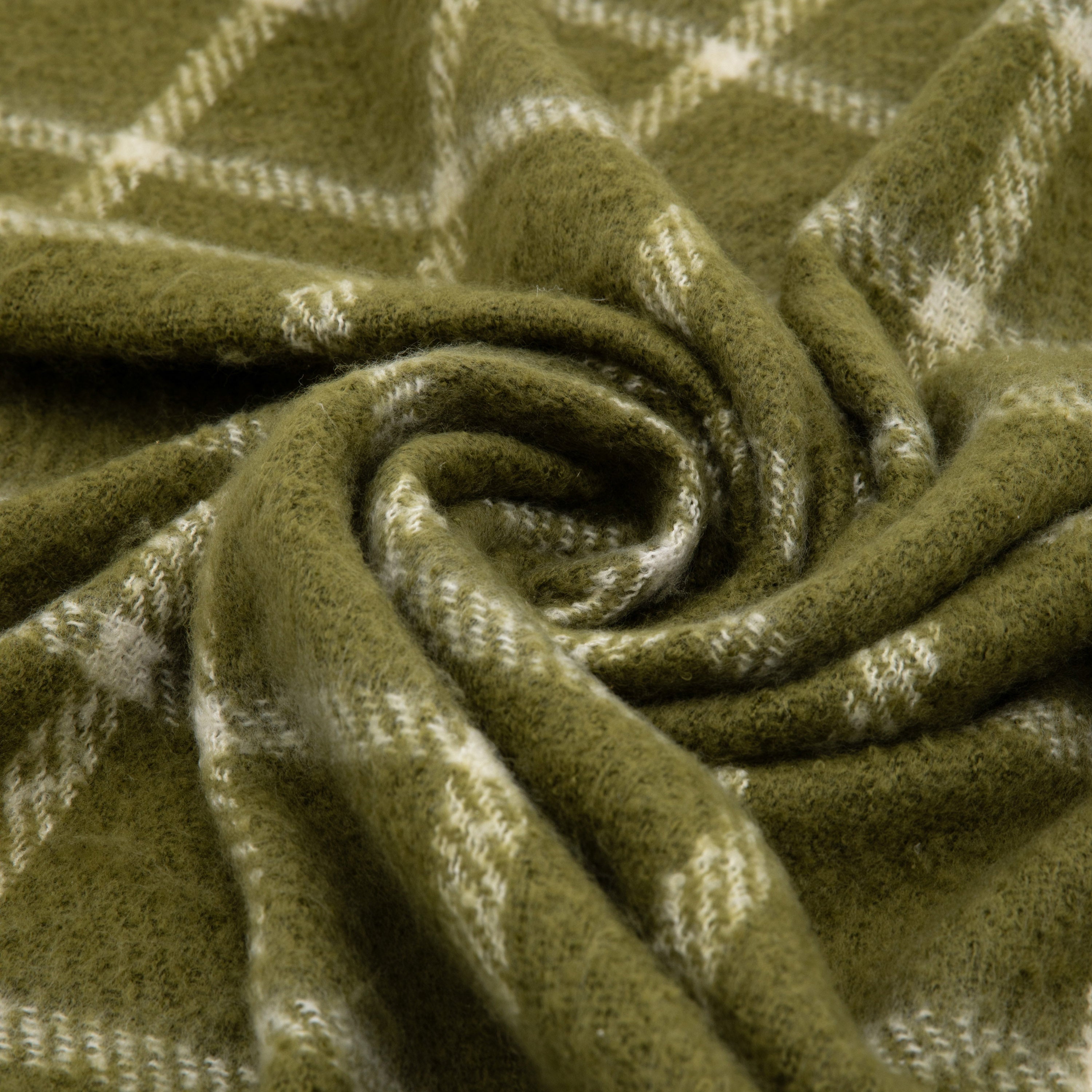 Poly Olive Green Mohair Check Throw